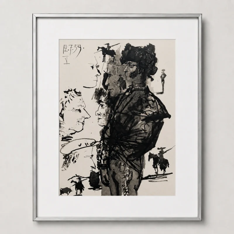 26-pablo-picasso-toros-y-toreros-framed-spanish-woman-with-corrida-figures Эскиз тореадора