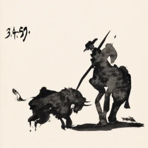 44-pablo-picasso-toros-y-toreros-picador-and-bull-confrontation Пикадор на лошади