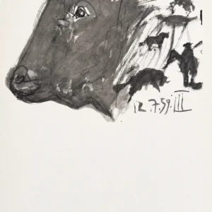 48-pablo-picasso-toros-y-toreros-bull-head-with-corrida-scenes Бык