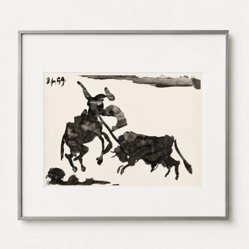 74-pablo-picasso-toros-y-toreros-framed-mounted-torero-charging-the-bull Коррида III