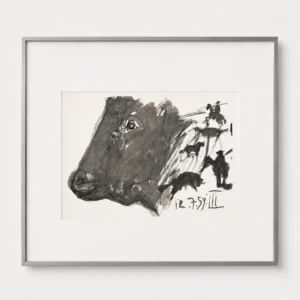 76-pablo-picasso-toros-y-toreros-framed-bull-head-with-corrida-scenes Бык