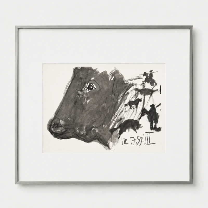 76-pablo-picasso-toros-y-toreros-framed-bull-head-with-corrida-scenes Бык