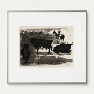 78-pablo-picasso-toros-y-toreros-framed-bulls-in-the-arena-landscape Бык