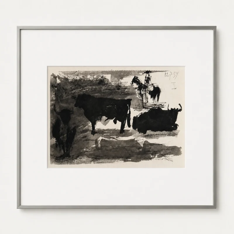 78-pablo-picasso-toros-y-toreros-framed-bulls-in-the-arena-landscape Бык