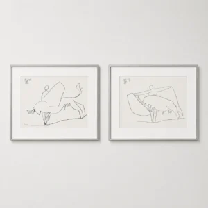 framed-pablo-picasso-toreros-bull-line-art-pair Тореадор и бык (комплект из двух работ)