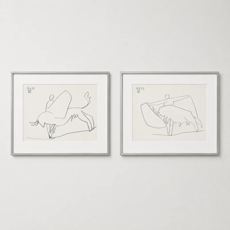 framed-pablo-picasso-toreros-bull-line-art-pair Тореадор и бык (комплект из двух работ)