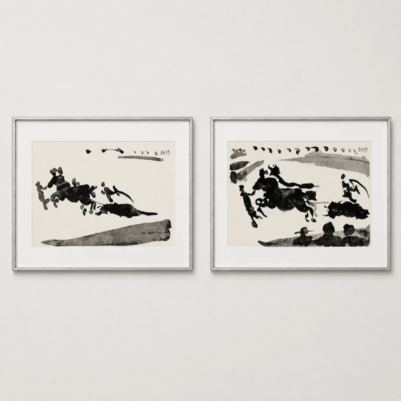 framed-pablo-picasso-toreros-bullring-scenes-pair Коррида (комплект из двух работ)