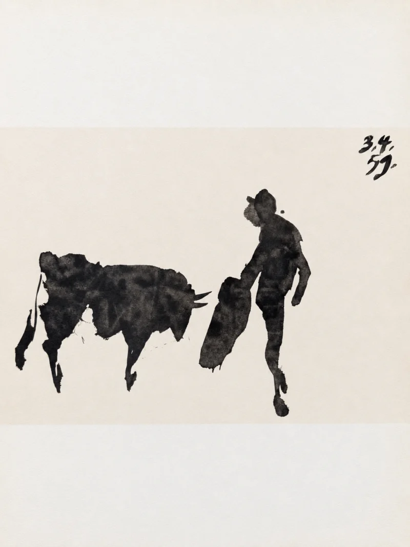 pablo-picasso-toreros-bull-and-matador-ink-study Сцена с быком VI