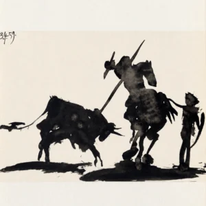 pablo-picasso-toreros-bullfight-picador-ink-study Сцена с быком VI