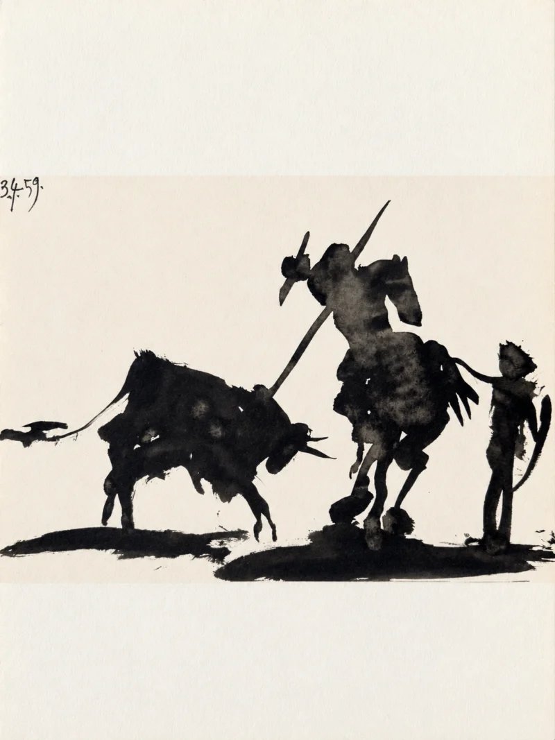 pablo-picasso-toreros-bullfight-picador-ink-study Сцена с быком VI