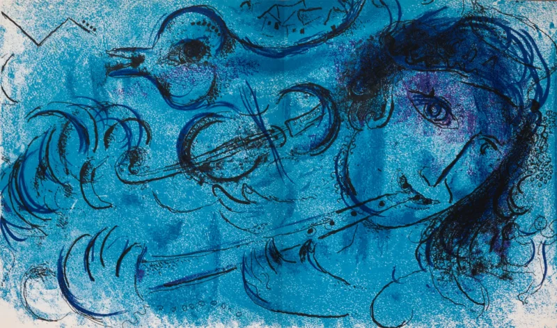 marc-chagall-original-lithograph-1957-blue-lovers Флейтист