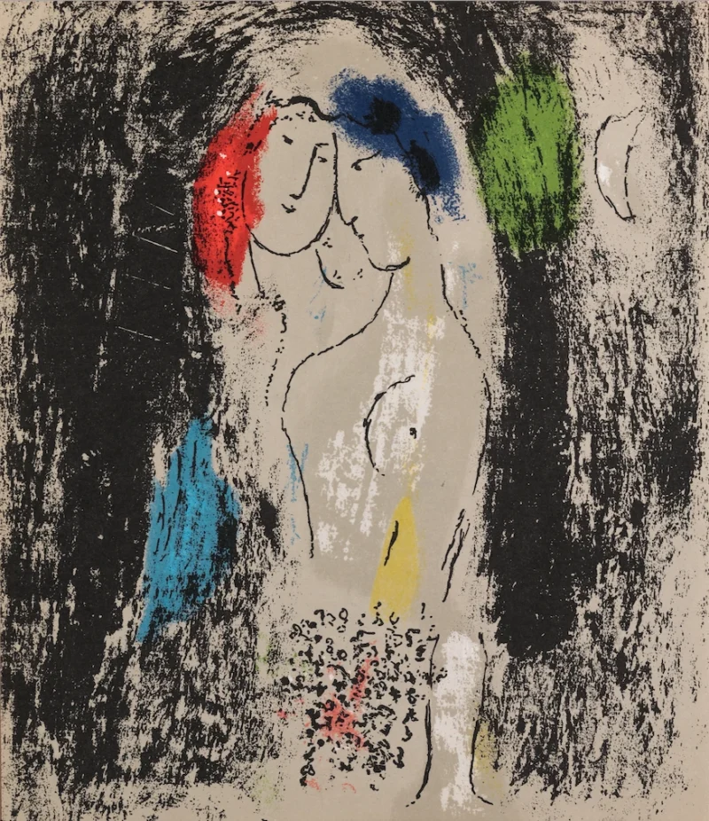 marc-chagall-original-lithograph-1957-blue-nude-woman Влюблённые на сером