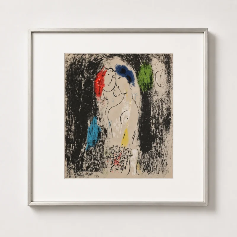 marc-chagall-original-lithograph-1957-blue-nude-woman-framed Влюблённые на сером