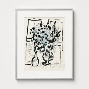 marc-chagall-original-lithograph-1957-bouquet-black-white-framed Черно-синий букет