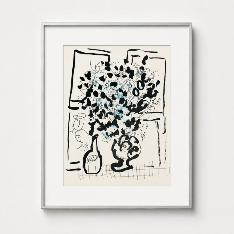 marc-chagall-original-lithograph-1957-bouquet-black-white-framed Черно-синий букет