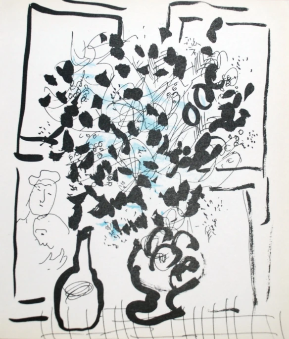 marc-chagall-original-lithograph-1957-bouquet-black-white Черно-синий букет
