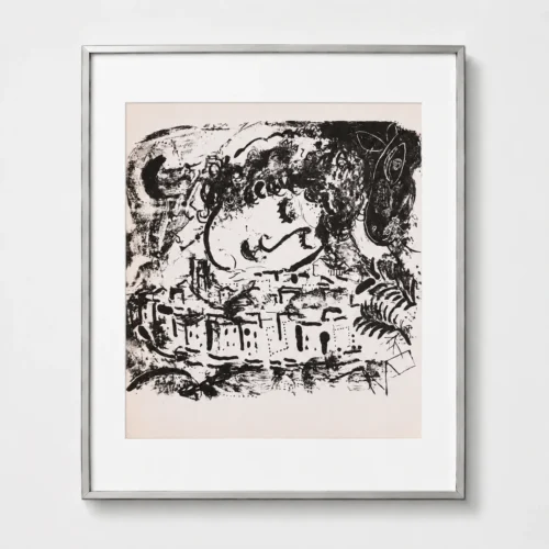 marc-chagall-original-lithograph-1957-couple-village-framed Деревня