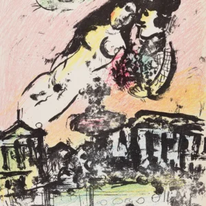 marc-chagall-original-lithograph-1957-flying-lovers-city Небеса влюбленных