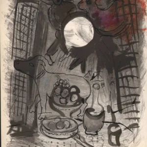 marc-chagall-original-lithograph-1957-moon-still-life Коричневый натюрморт