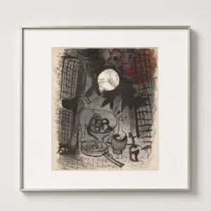 marc-chagall-original-lithograph-1957-moon-still-life-framed Коричневый натюрморт
