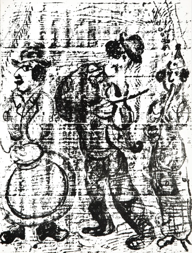 marc-chagall-original-lithograph-1957-musicians-cello Бродячие музыканты