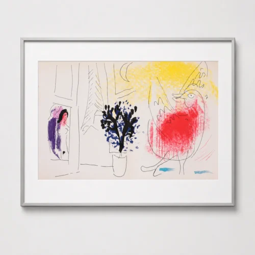 marc-chagall-original-lithograph-1957-red-sun-window-framed Красный петух
