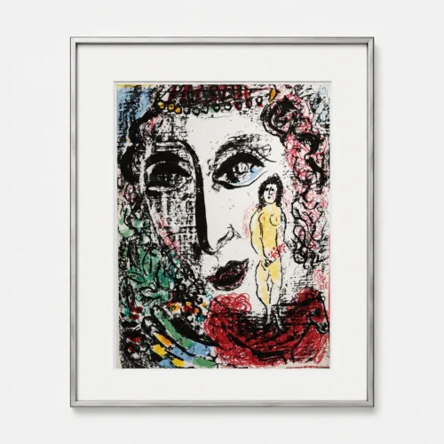 marc-chagall-original-lithograph-1957-woman-face-color-framed Призрак цирка