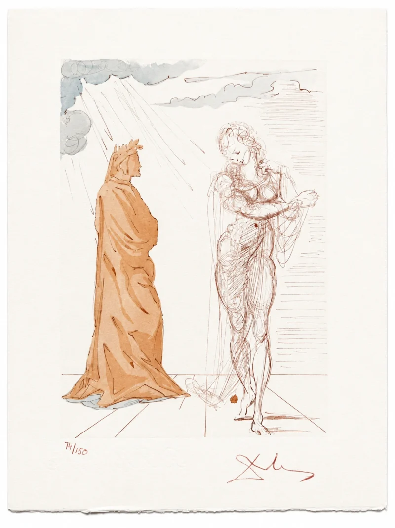 salvador-dali-divine-comedy-signed-lithograph-20 Вергилий утешает Данте(ручная подпись карандашом)